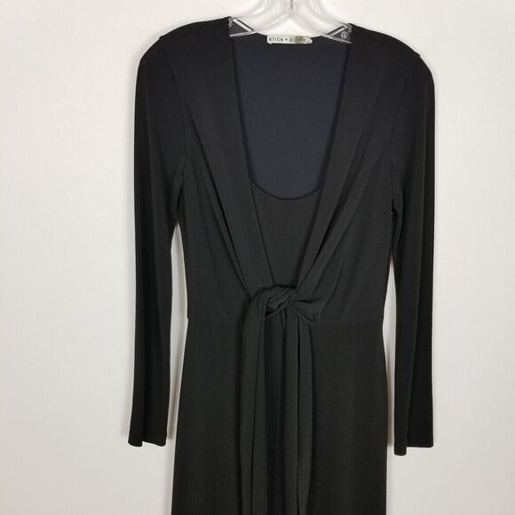 Alice+Olivia Women Salina Tie-Waist Maxi Dress Size S Black Evening Long Sleeve - Picture 3 of 9